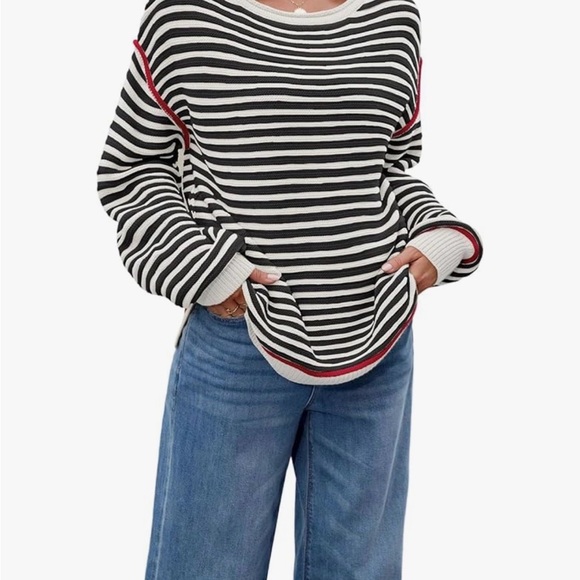 Striped Black and Cream Sweater NWOT - Picture 6 of 6